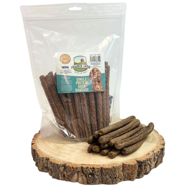 Single Protein Duck Sausage Pack on Log