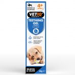 VetIQ Teething Gel Front of Pack with cute Labrador/Retriever puppy chewing a ball