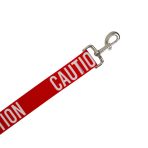 Close-up of the red Caution lead's trigger hook and lettering