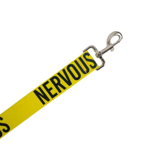 ancol-awareness-lead-nervous-yellow-3 Close-up of the yellow Nervous lead's trigger hook and lettering