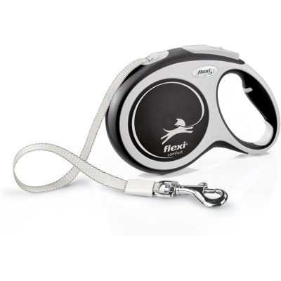 Flexi Comfort Large 8m retractable tape dog lead in black and white with snap hook