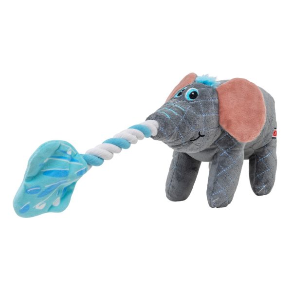 kong-bendeez-elephant-2 KONG Bendeez Elephant from the other side, with its rope trunk stretched out and blue water-splash tip