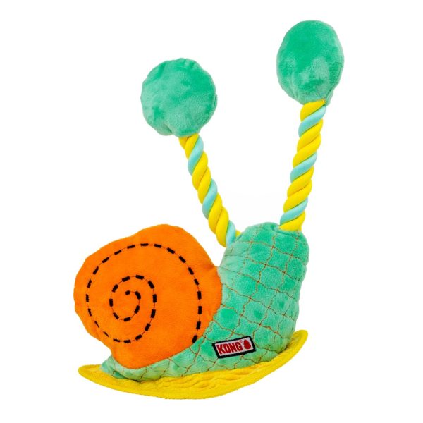 kong-bendeez-snail-4 Back of the KONG Bendeez Snail showing the orange shell, green body and red KONG label