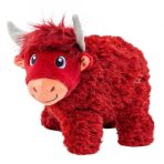 KONG Toughz Highland Cow from a front angle, showing its embroidered eyes and smiling face