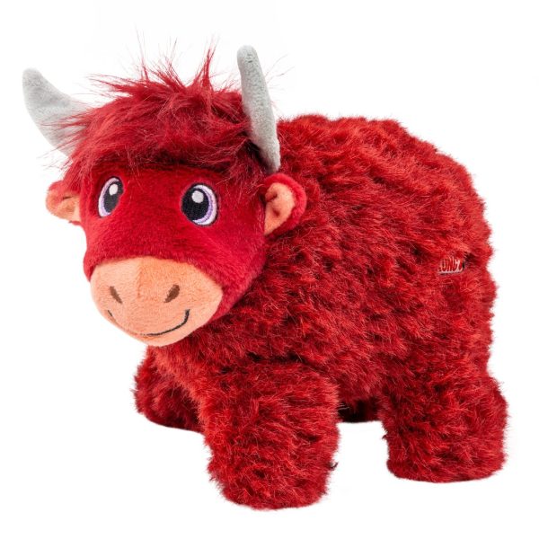 kong-toughz-highland-cow-medium-2 KONG Toughz Highland Cow from a front angle, showing its embroidered eyes and smiling face
