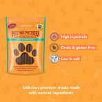 Pet Munchies Beef Liver Sticks pack with high in protein, grain and gluten free and low in salt icons