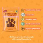 Pet Munchies Chicken and Sweet Potato Sticks pack with healthy skin and coat, low in salt, good for teeth and grain and gluten free icons