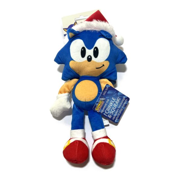 sonic-festive-front-large-1-1080 9 inch Sonic the Hedgehog festive plush dog toy wearing a Santa hat